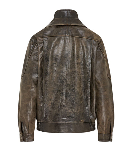 Mens Brown Cow Leather Biker Blouson Jacket - Bomber