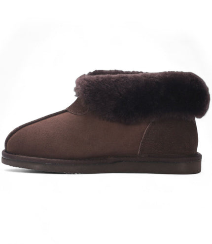 Women's Sheepskin Suede Ankle Brown Slip-On Bootie Winter - Glacier
