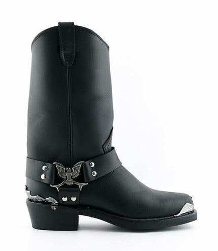 Grinders Mens Black Cowboy Biker Boots - Eagle Hi