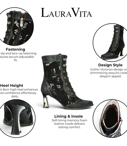 Laura Vita Women's Gothic Victorian Black Leather Heeled Lace-Up Boots - Oanelo-03