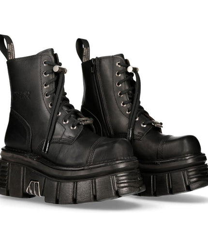 New Rock Black Leather Combat Tower Boots- M-NEWMILI083-S21
