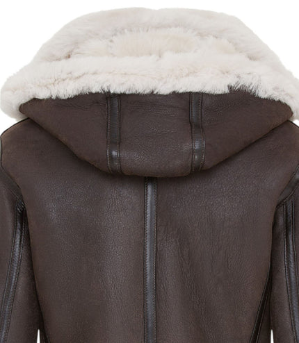 Womens Creck Brown Hooded Sheepskin Flying Leather Jacket-Palermo