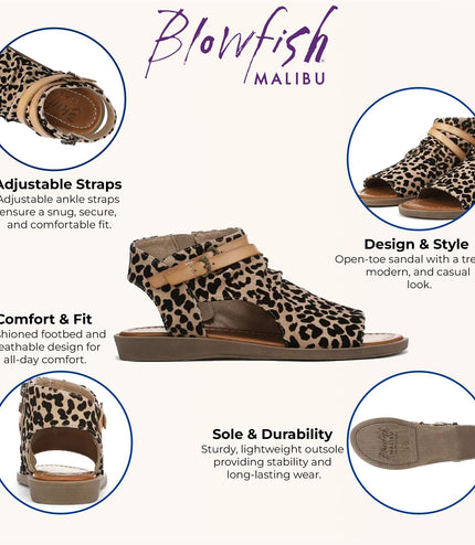 Blowfish Malibu Women's Brown Leopard Strappy Low Wedge Sandals - Denver