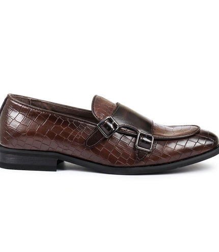 Men's Brown Vegan Leather Double Monk Strap Loafer Shoes