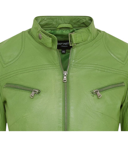 Womens Slim-Fit Leather Biker Jacket-Maldon - Apple