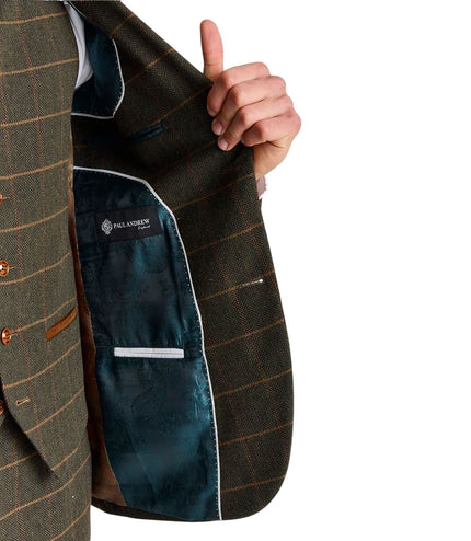 Men's Green Tweed Herringbone Formal Check Blazer - Harris