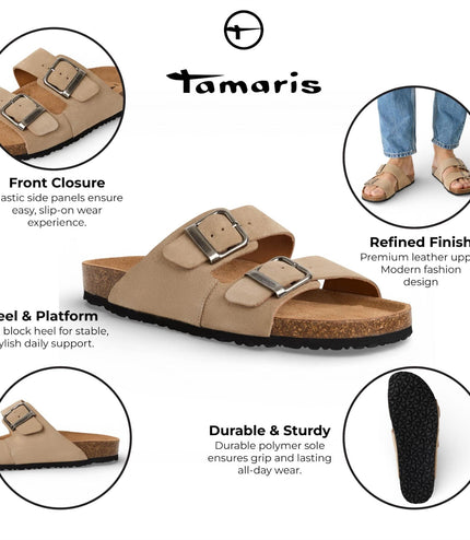 Tamaris Men's Sand Beige Leather Slip-On Footbed Slipper Sandals