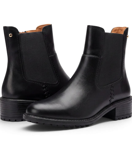 Pikolinos Women's Black Leather Chelsea Heeled Ankle Boots - Medina