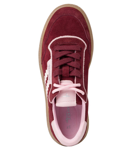 Tamaris Womens Merlot Burgundy Red Leather Fashion Stripe Lace Up Sneakers