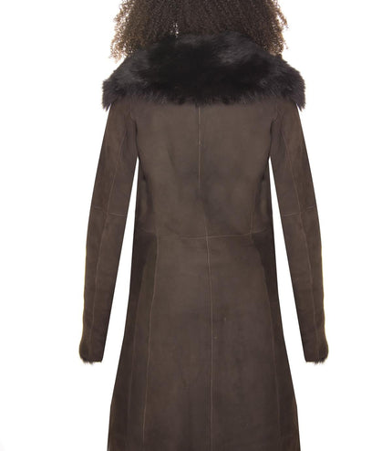 Womens Toscana Sheepskin Suede Trench Coat-Tbilisi - Navy
