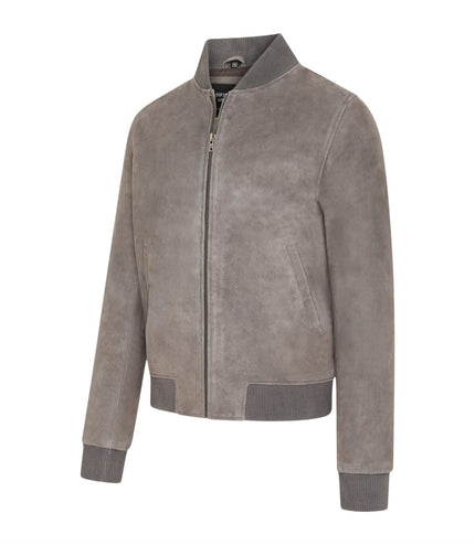 Mens Soft Goat Suede MA-1 Varsity Bomber Jacket  - Dalian - Grey