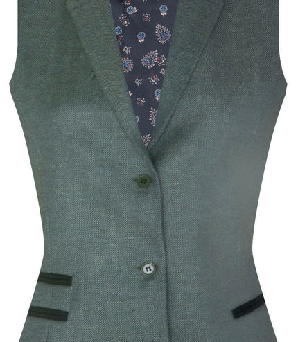 Womens Tweed Herringbone Green Wool 1920s Blazer