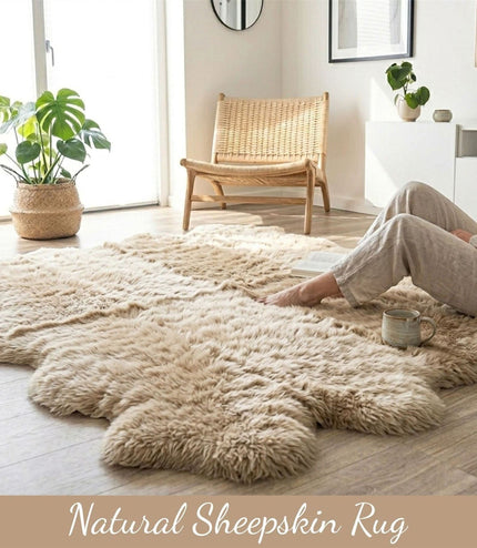 Genuine Sheepskin Cream Quad Natural Fluffy Silky Soft Real Wool Rug