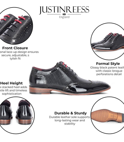 Justin Reess Men's Black Patent Leather Brogue Shoes - Flynn