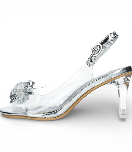 Laura Vita Women's Mira 01 Clear Silver Slip-On Cinderella Heel Sandals