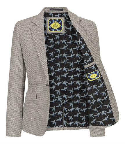 Women's Beige Tweed Tailored Fit Wool Blend Blazer