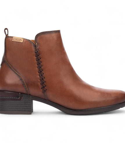 Pikolinos Women's Cuero Brown Leather Zip Heel Ankle Boots - Malaga