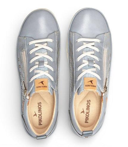 Pikolinos Women's Denim Blue Leather Lace Up Zip Trainer Sneaker Shoes - Vigo