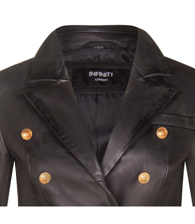 Womens Leather Military Blazer Jacket-Aalborg