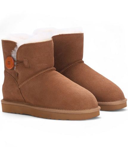 Women's Sheepskin Suede Tan Brown Ankle Bootie Warm Winter Boots - Alpine