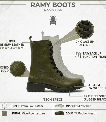 Fly London Womens Military Green Leather Lace-Up Heeled Ankle Boots - RAMY488