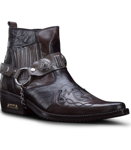 Mens Brown Leather Winklepicker Ankle Boots