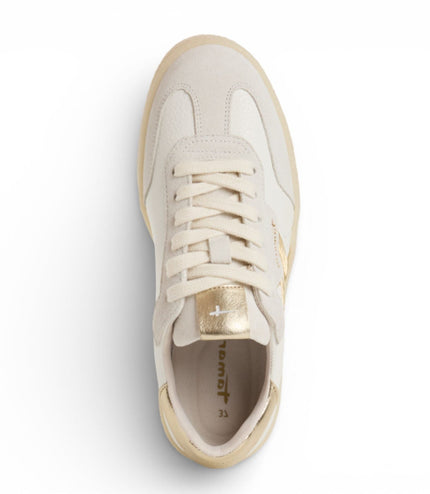 Tamaris Women's White Leather Golden Stripes Trainers Sneaker Shoes