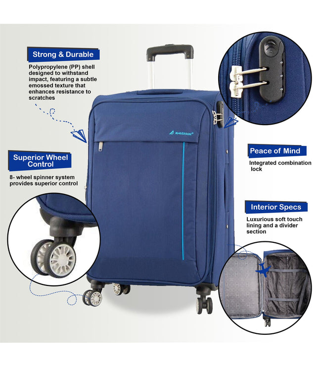 Clevedon Cabin Soft Shell Suitcase in Blue