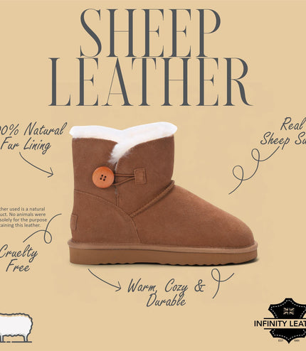 Women's Sheepskin Suede Tan Brown Ankle Bootie Warm Winter Boots - Alpine