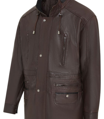 Mens Soft Italian Leather Parka Coat-Winnipeg - Brown