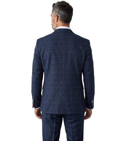 Men's Navy Blue Tweed 3 Piece Wool Blend Formal Suit - TP-32