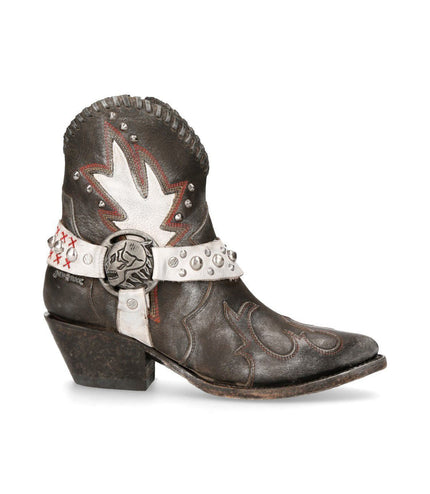 New Rock Grey Leather Pointed Cowboy Boots - WSTM004-S2