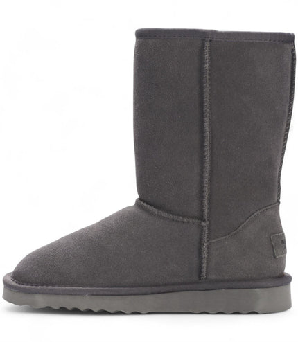 Women's Genuine Sheepskin Grey Suede Slip-On Ankle Winter Boots - Dusk