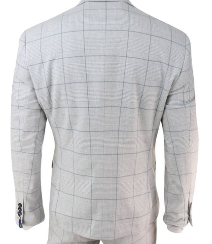 Mens 3 Piece Light Grey Check Tweed Vintage Retro Classic Suit