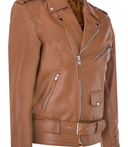 Mens Cow-Hide Black Brando Jacket -Venice - Tan