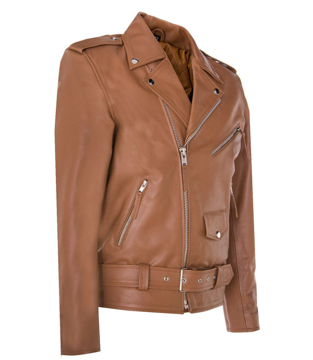 Mens Cow-Hide Black Brando Jacket -Venice - Tan