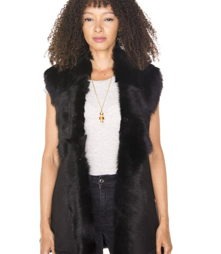 Women's Toscana Sheepskin Long Gilet-Sorocaba - Grey