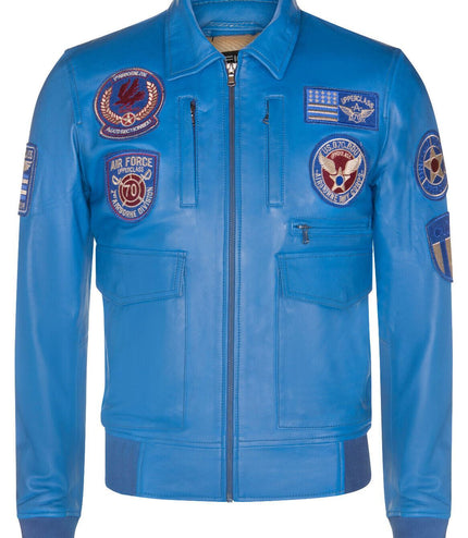 Mens Leather Air Force Bomber Jacket - Dublin - Blue