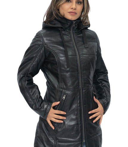 Women's Leather Quilted Parka Coat-Allentown