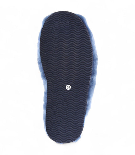 Women's Sheepskin Slippers Navy Warm Winter Fur Mule - Aurora