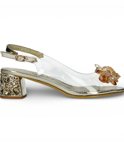 Laura Vita Women's Mily-22 Clear Golden Slip-On Cinderella Heel Sandals