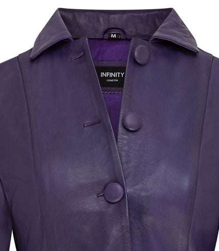 Womens Gothic Full Length Leather Coat Victorian Flare Goth Punk - Plum