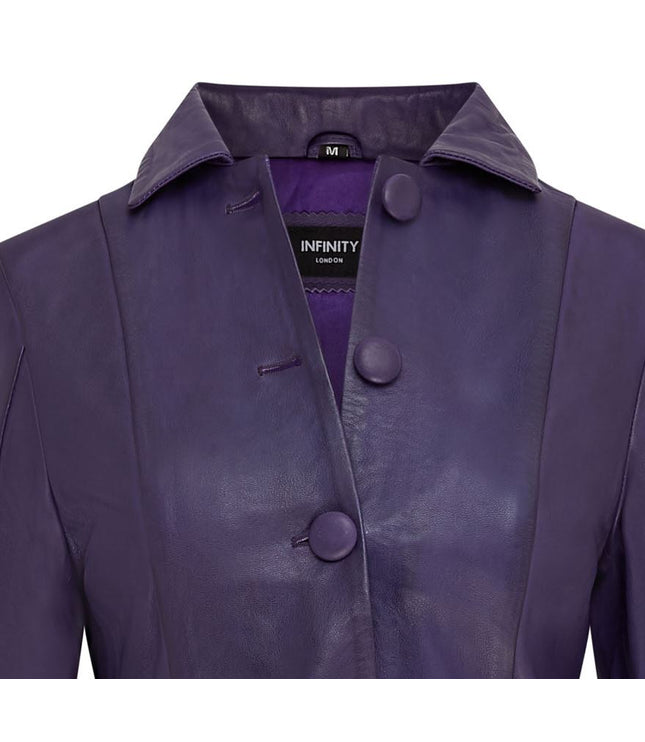 Womens Gothic Full Length Leather Coat Victorian Flare Goth Punk - Plum