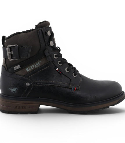 Mustang Men's Black Faux Leather Winter Lace-Up Ankle Boots - M0021001