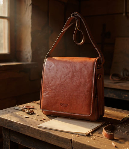 Leather Vintage Tan Messenger Shoulder Crossbody Travel Business Bag - Ranger