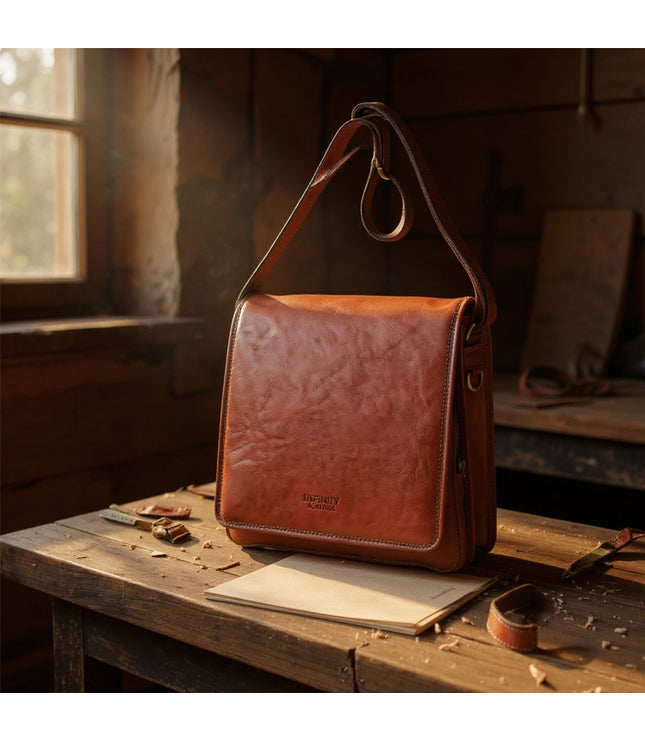 Leather Vintage Tan Messenger Shoulder Crossbody Travel Business Bag - Ranger