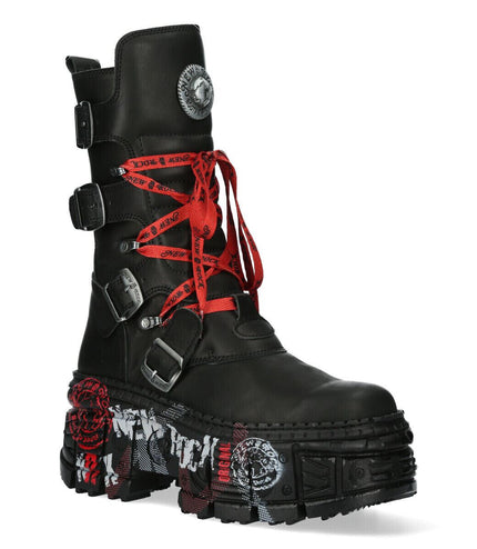 New Rock Mid Calf Punk Leather Boots-WALL028B-C1