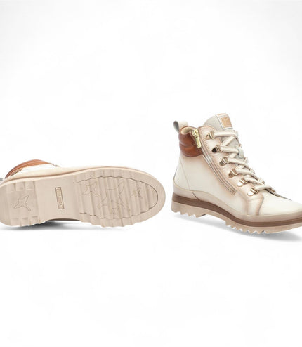 Pikolinos Women's Nata White Leather Ankle Trainers Boots - Vigo