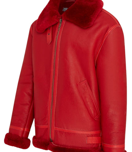 Mens B3 Bomber RAF Aviator Sheepskin Jacket -Wyndham - Red