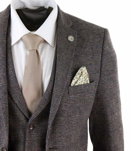Men's 3 Piece Brown Herringbone Tweed Suit